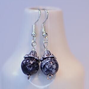 Black Marbled and Sterling Silver Earrings — Handmade